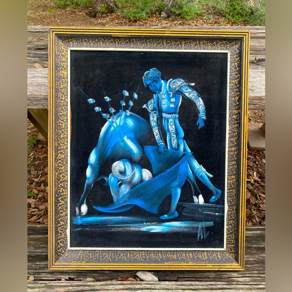 Vintage Bullfighter Velvet Painting